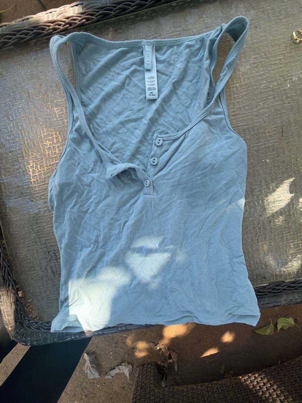 Free People Love Language Scoop Neck Henley Tank Top Dust Blue Size XS
